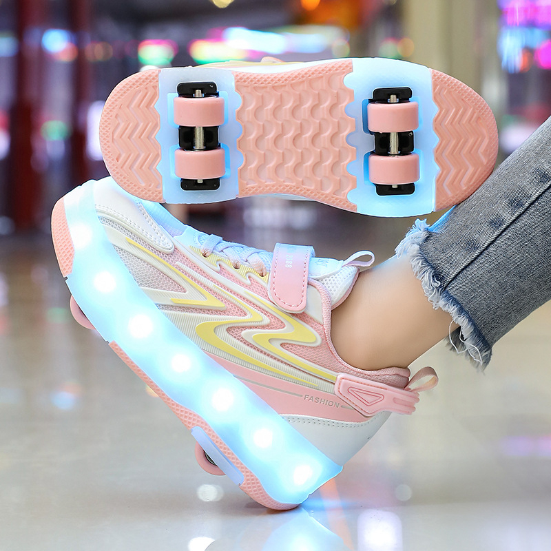 Детски четириколесни светещи ролерки – PU колела, марка Yitu, обувки в стил Heelys