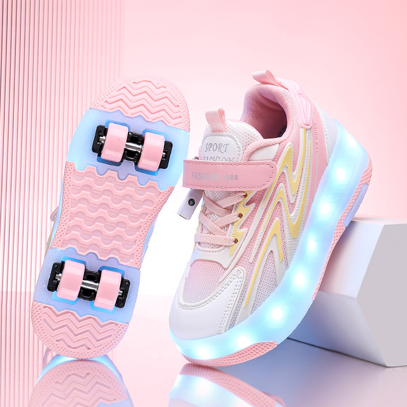 Детски четириколесни светещи ролерки – PU колела, марка Yitu, обувки в стил Heelys