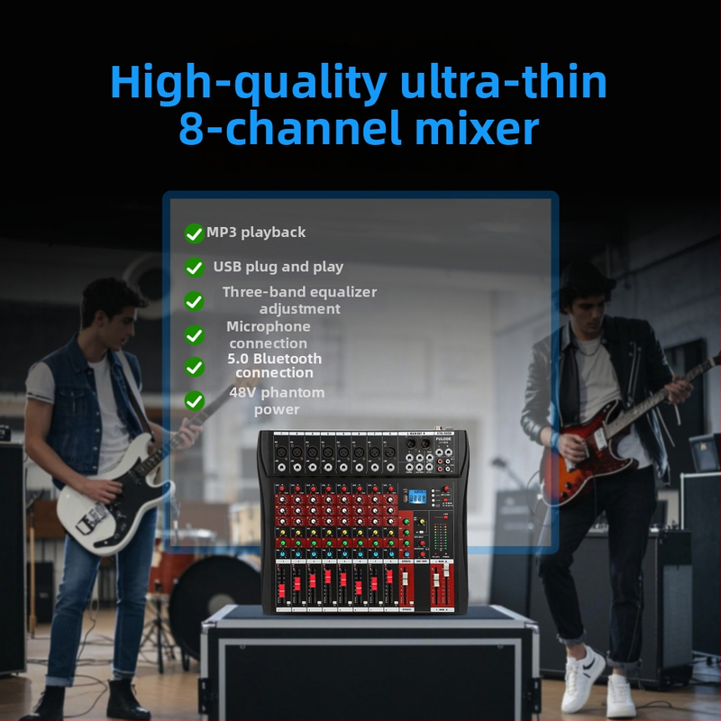 DJ mixážny pult s 8 kanálmi, 6 kanálmi s reverbom, USB a Bluetooth