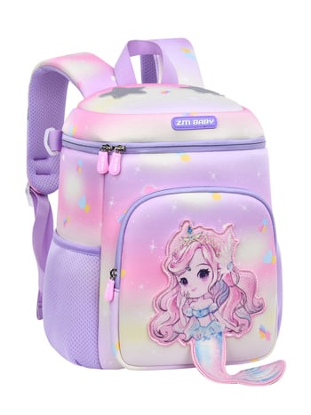 Sesame Baby lányoknak való iskolatáska diving anyagból, anime mintával, vállpántokkal légpárnás, éjszakai fényvisszaverő