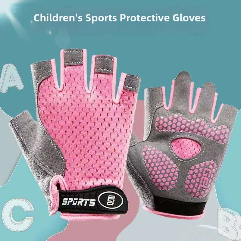 Detské polovičné prstové rukavice s motýľom – protišmykové, polyester, unisex, pre cyklistiku a korčuľovanie, 4–12, leto/jar