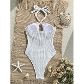 Ženski jednodijelni kupaći kostim s halter vratom, mršavljenje-stil, jednobojni, materijal 90% poliester, podstava 10% spandex