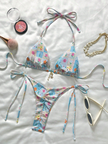 Egyrészes fürdőruha, bikini-stílusú fazon, virág mintás, mellepad, poliészter anyag