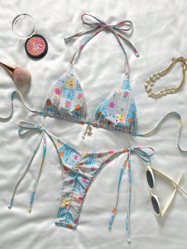 Egyrészes fürdőruha, bikini-stílusú fazon, virág mintás, mellepad, poliészter anyag