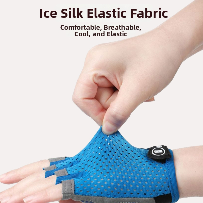 Detské cyklistické rukavice, polovičné prsty, unisex, monochromatický vzor, textilný materiál, protišmykové, pre vek 5–13 rokov