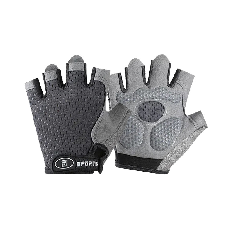 Gyerekek kerékpáros kesztyű, félujjas, uniszex, monokróm mintázat, szövetanyag, csúszásmentes, 5–13 éveseknek