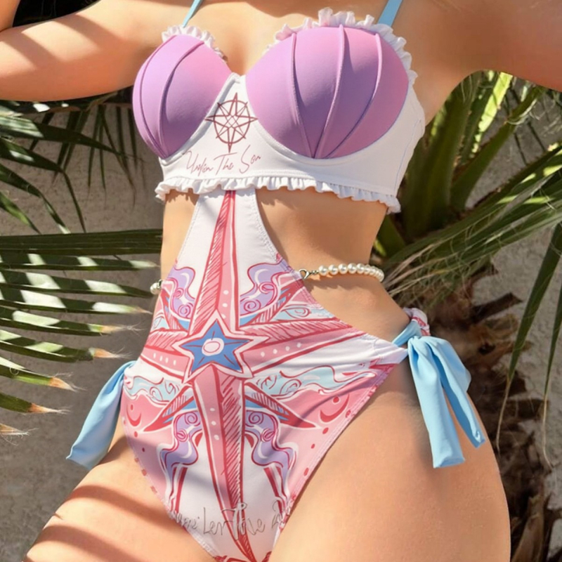 Egyrészes fürdőruha, sellőhéj mintás, melltartó párnázott, acél nélkül, poliészter 82/18, bélés 20% elasztán, ujjatlan