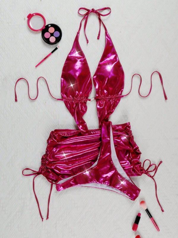 Дамски едночастен плувен костюм - еднотонен, висок талия, открит гръб, подплънка за бюста, без ръкави