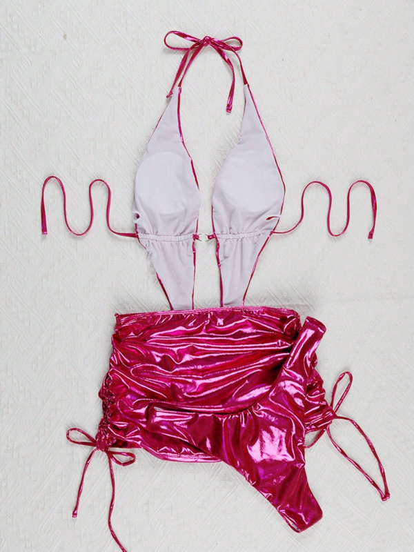 Дамски едночастен плувен костюм - еднотонен, висок талия, открит гръб, подплънка за бюста, без ръкави