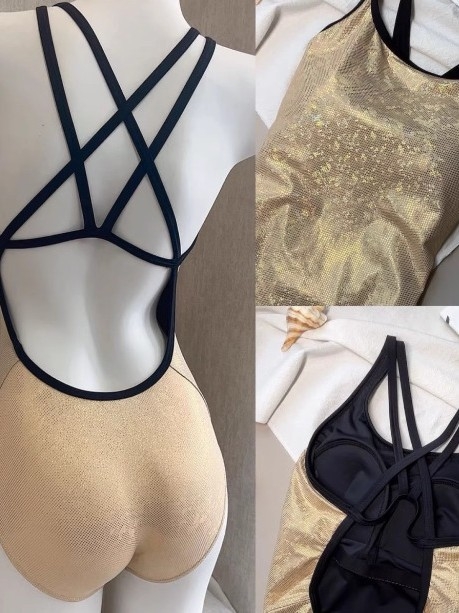 Ženski jednodelni trkaći kupaći kostim — visok struk, otvorena leđa, umetnuti jastučić za grudni koš, materijal najlon-spandeks