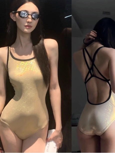 Ženski jednodelni trkaći kupaći kostim — visok struk, otvorena leđa, umetnuti jastučić za grudni koš, materijal najlon-spandeks