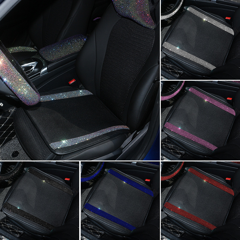 Auto jastuk za sjedalo s dijamantnim ukrasom i hladnom ice-silk tkaninom, za sve sezone, kreativni unutarnji dodatak automobila
