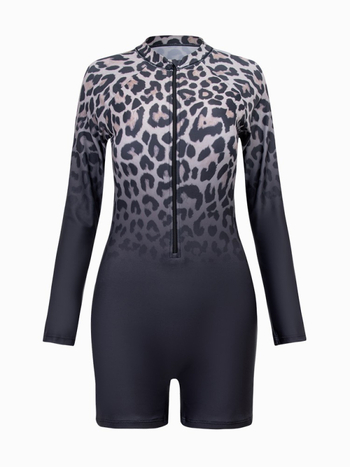 Ženski jednodijelni kupaći kostim s dugim rukavima, leopard uzorak; tkanina: najlon sa spandeksom 82%; podstava: 18% spandeksa.