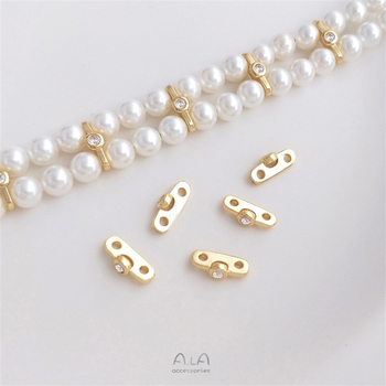 Mărgele spacer cu perle, în două rânduri, cu zirconiu încrustat, placate cu aur 14K pentru păstrarea culorii, accesorii pentru brățări și coliere