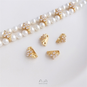 Mărgele spacer cu perle, în două rânduri, cu zirconiu încrustat, placate cu aur 14K pentru păstrarea culorii, accesorii pentru brățări și coliere