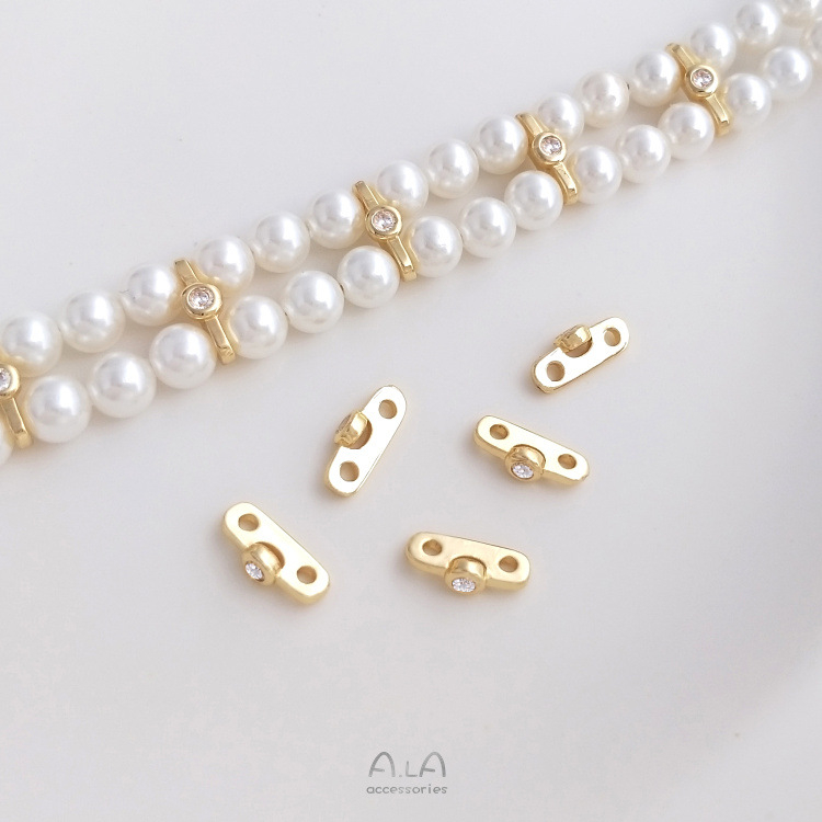 Mărgele spacer cu perle, în două rânduri, cu zirconiu încrustat, placate cu aur 14K pentru păstrarea culorii, accesorii pentru brățări și coliere