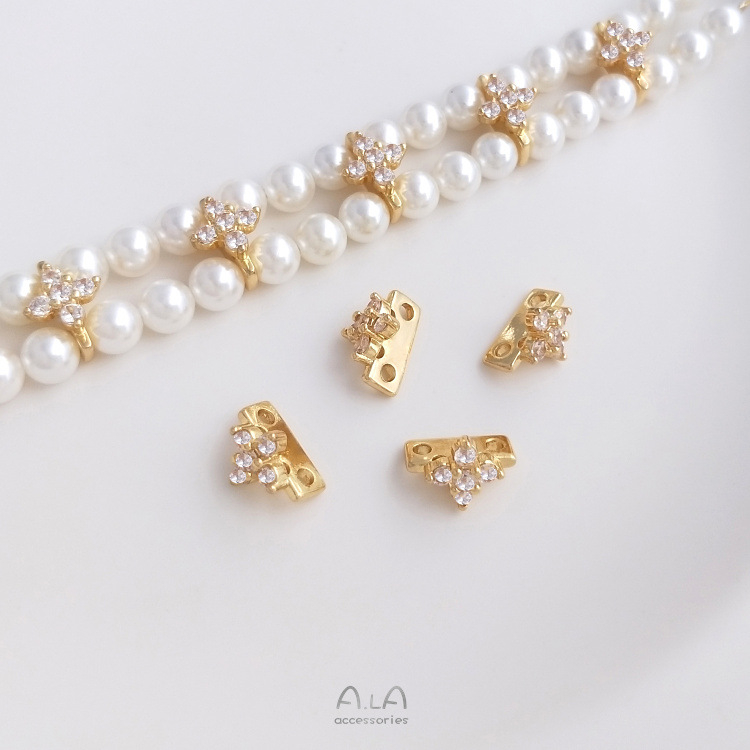 Mărgele spacer cu perle, în două rânduri, cu zirconiu încrustat, placate cu aur 14K pentru păstrarea culorii, accesorii pentru brățări și coliere