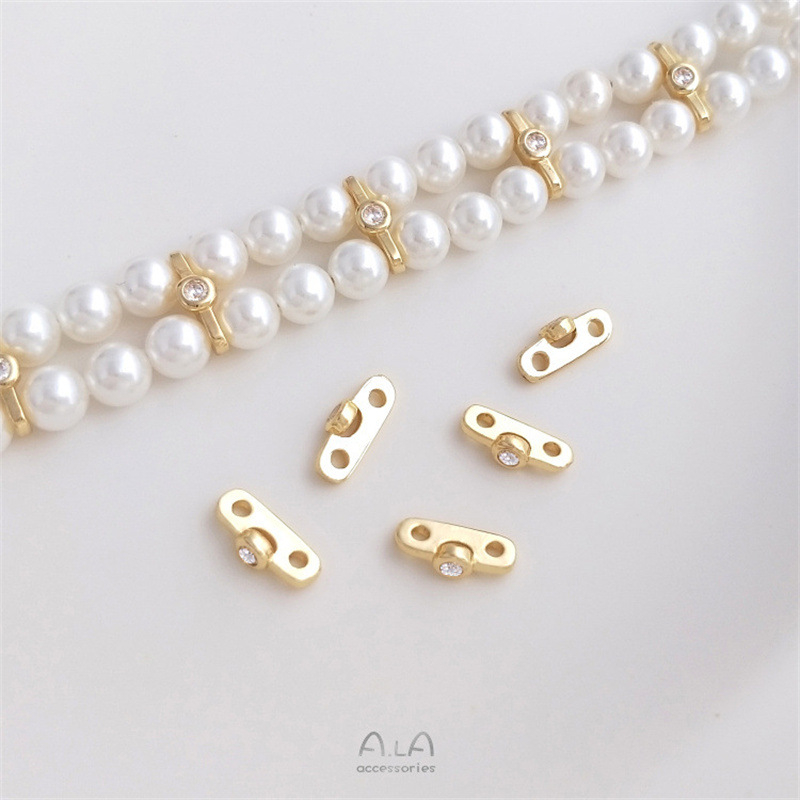 Mărgele spacer cu perle, în două rânduri, cu zirconiu încrustat, placate cu aur 14K pentru păstrarea culorii, accesorii pentru brățări și coliere