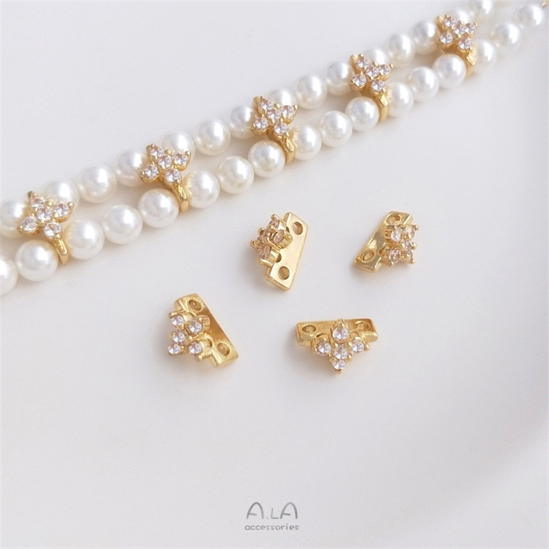 Mărgele spacer cu perle, în două rânduri, cu zirconiu încrustat, placate cu aur 14K pentru păstrarea culorii, accesorii pentru brățări și coliere