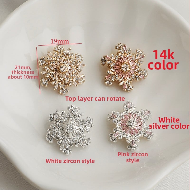 14K pozlata cirkon, rotirajuća pahulja snijega, perle za narukvicu i ogrlicu, materijali za DIY nakit