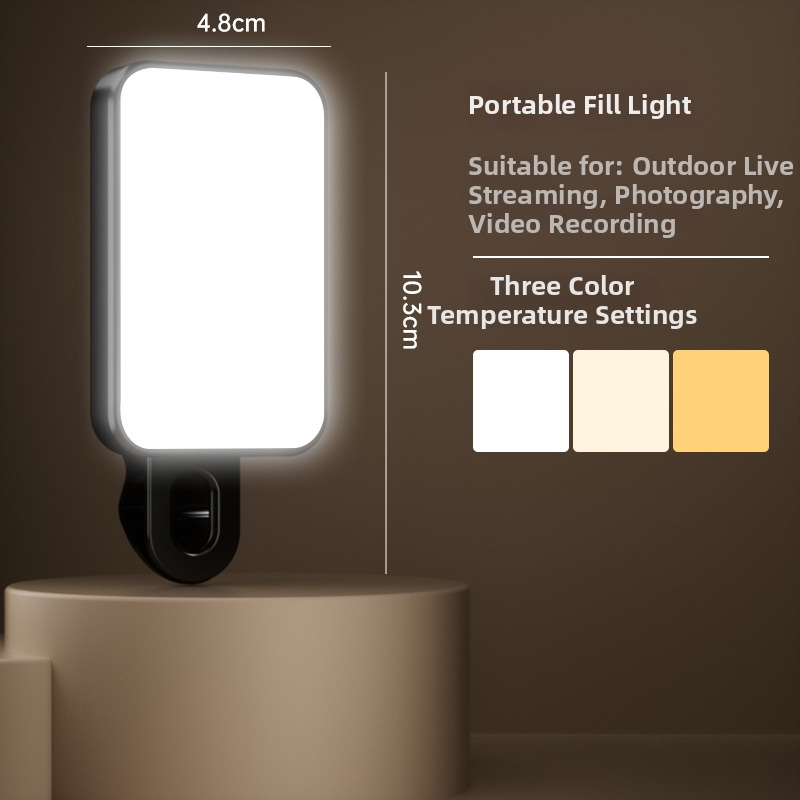 Kompaktné svetlo pre telefón na selfies, nahrávanie videa a vonkajšie použitie – 4,8W, 2700–3500K teplé svetlo, 3 farebné teploty, ručné ovládanie, model Bgd-dy