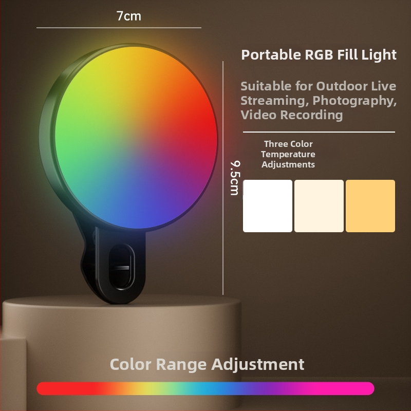 Kompaktné svetlo pre telefón na selfies, nahrávanie videa a vonkajšie použitie – 4,8W, 2700–3500K teplé svetlo, 3 farebné teploty, ručné ovládanie, model Bgd-dy