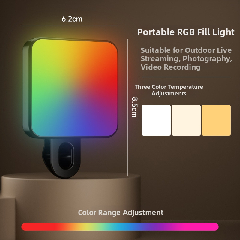 Kompaktné svetlo pre telefón na selfies, nahrávanie videa a vonkajšie použitie – 4,8W, 2700–3500K teplé svetlo, 3 farebné teploty, ručné ovládanie, model Bgd-dy