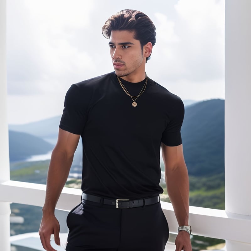 Férfi rövid ujjú póló, laza szabás, kerek nyakú, pamut-poliészter keverék 65% pamut, 35% poliészter, gyorsan száradó, lélegző, hűsítő, nyárra