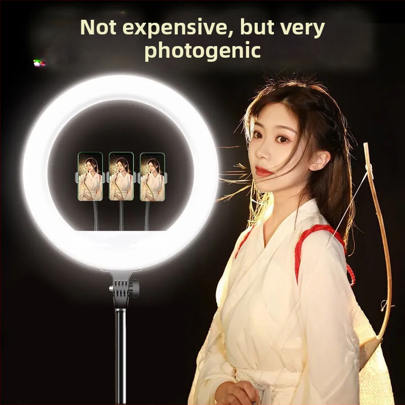 Podlahové kruhové svetlo pre Live stream s držiakom na telefón, LED 55–65W, 220V, stmievateľné