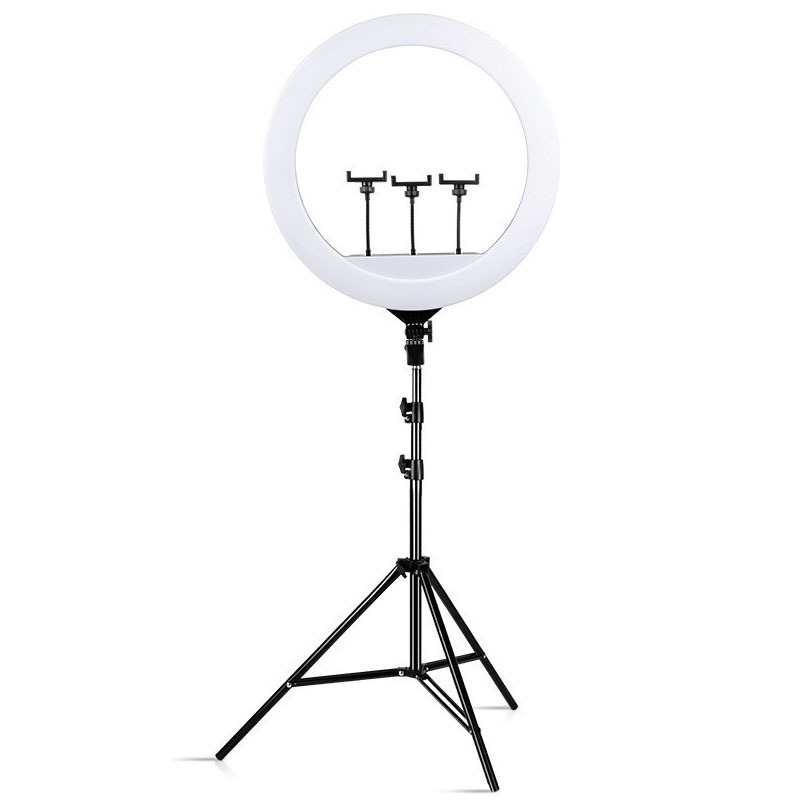 Φωτιστικό δαχτυλιδιού δαπέδου για ζωντανή μετάδοση με βάση για smartphone, LED 55–65W, 220V, με ρυθμιζόμενη φωτεινότητα