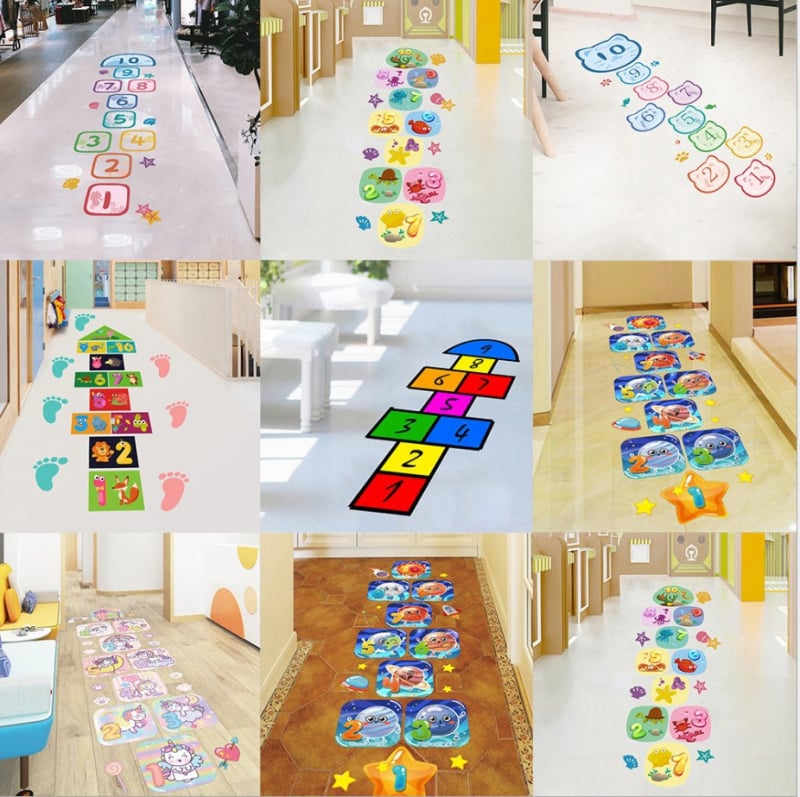 PVC podna naljepnica za hopscotch s dizajnom zrakoplova, crtani motiv, pogodna za vrtić, 1 kom