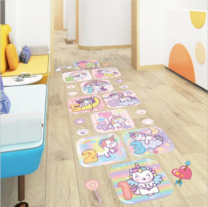 PVC podna naljepnica za hopscotch s dizajnom zrakoplova, crtani motiv, pogodna za vrtić, 1 kom