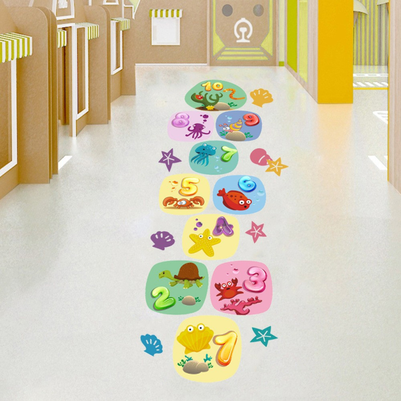 PVC podna naljepnica za hopscotch s dizajnom zrakoplova, crtani motiv, pogodna za vrtić, 1 kom