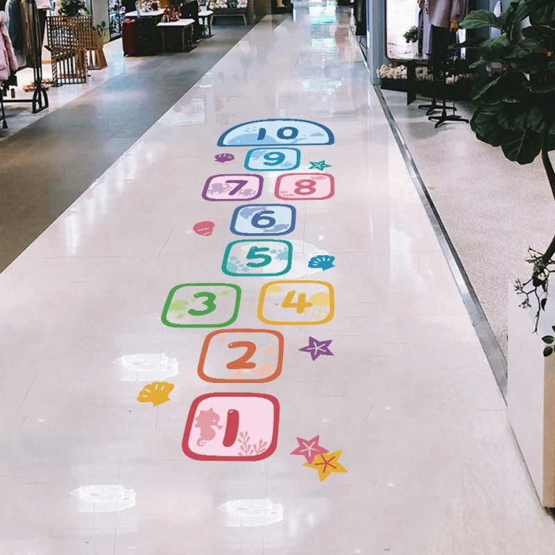 PVC podna naljepnica za hopscotch s dizajnom zrakoplova, crtani motiv, pogodna za vrtić, 1 kom