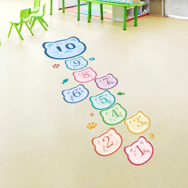 PVC podna naljepnica za hopscotch s dizajnom zrakoplova, crtani motiv, pogodna za vrtić, 1 kom