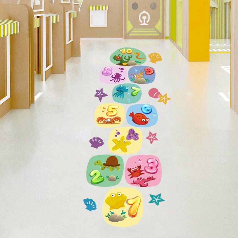 PVC podna naljepnica za hopscotch s dizajnom zrakoplova, crtani motiv, pogodna za vrtić, 1 kom