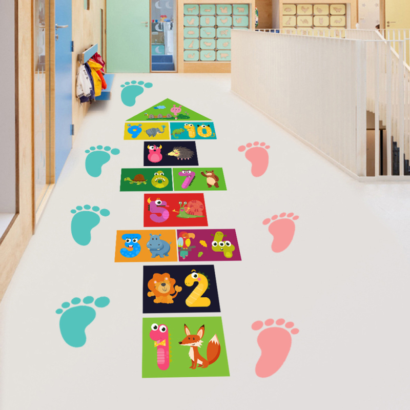 PVC podna naljepnica za hopscotch s dizajnom zrakoplova, crtani motiv, pogodna za vrtić, 1 kom
