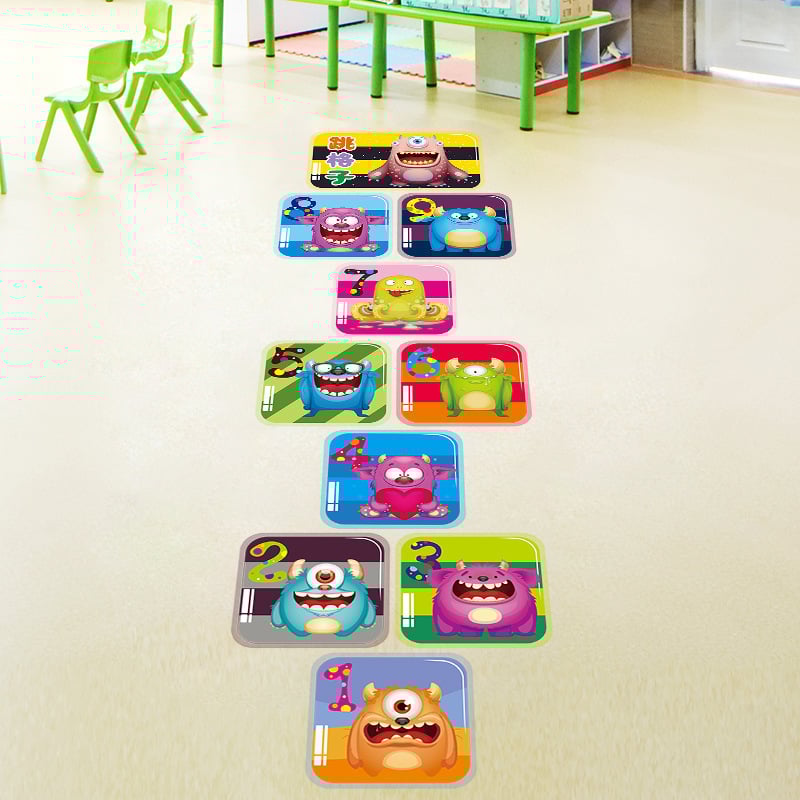 PVC podna naljepnica za hopscotch s dizajnom zrakoplova, crtani motiv, pogodna za vrtić, 1 kom