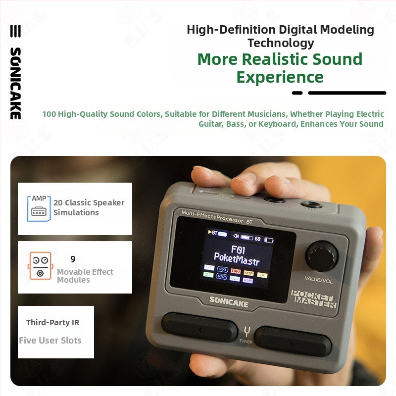 Pocket Master elektrická gitara – viacúčelový efektový procesor, Bluetooth zvuková karta a bubnový stroj