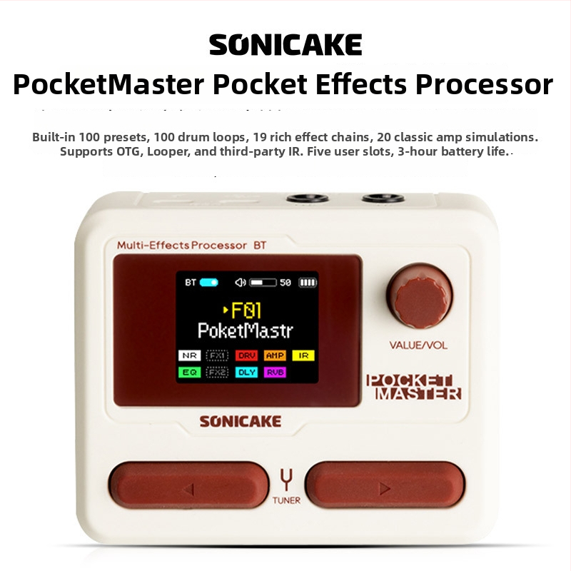 Pocket Master elektrická gitara – viacúčelový efektový procesor, Bluetooth zvuková karta a bubnový stroj