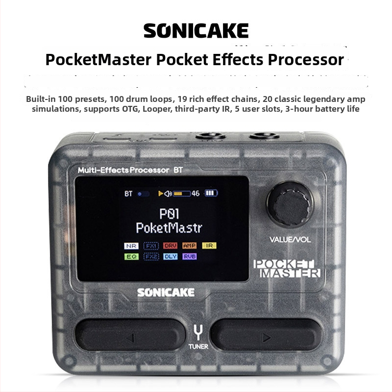 Pocket Master elektrická gitara – viacúčelový efektový procesor, Bluetooth zvuková karta a bubnový stroj
