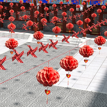 Εξωτερικός γαμήλιος διακοσμητικός εξοπλισμός: κορδέλα γιρλάντα με φαναράκια διπλής χαράς και μικρά πολύχρωμα σηματάκια για τη διαμόρφωση αυλής (Κατηγορία: διακόσμηση σκηνής; Υλικό: κορδέλα; Εισαγωγή: Όχι; Άδεια IP: Όχι; Δώρο: Όχι)