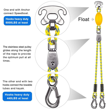 Nagy teherbírású csónak vontató kötél rozsdamentes csatlakozóval, 12 láb hosszú, PE anyagú