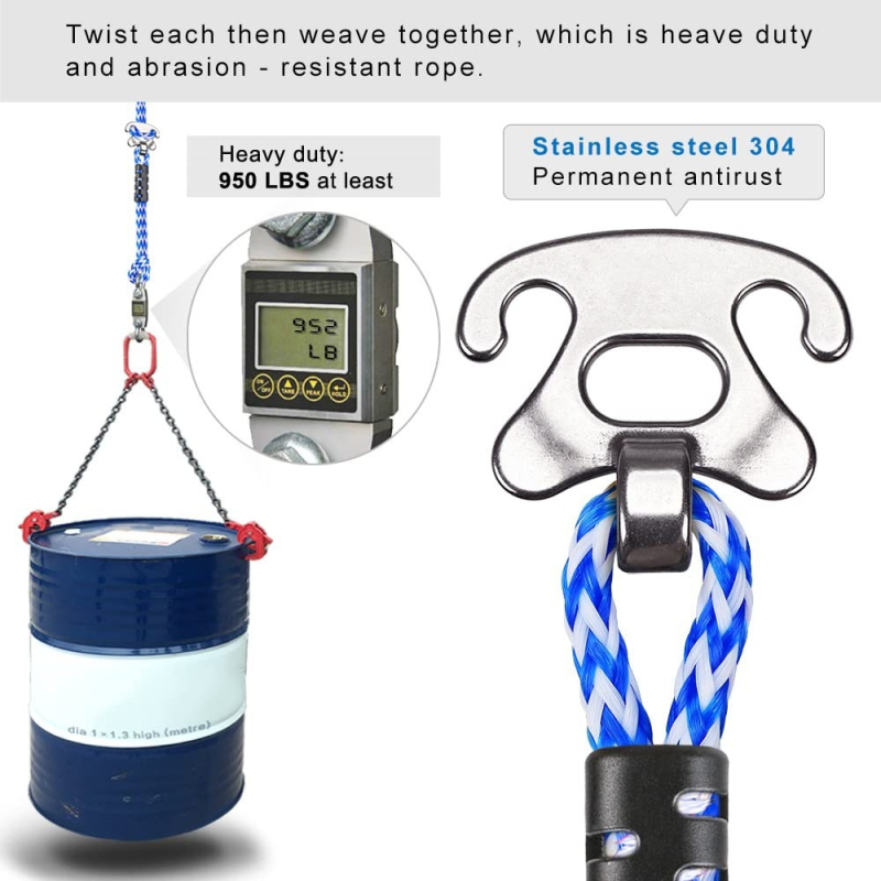 Nagy teherbírású csónak vontató kötél rozsdamentes csatlakozóval, 12 láb hosszú, PE anyagú