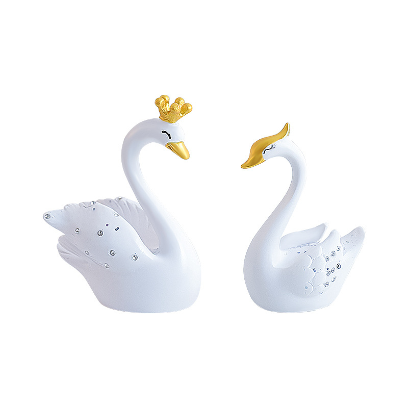 Двойка лебедови автомобилни интериорни орнаменти за централна конзола - смола, прост стил, украса