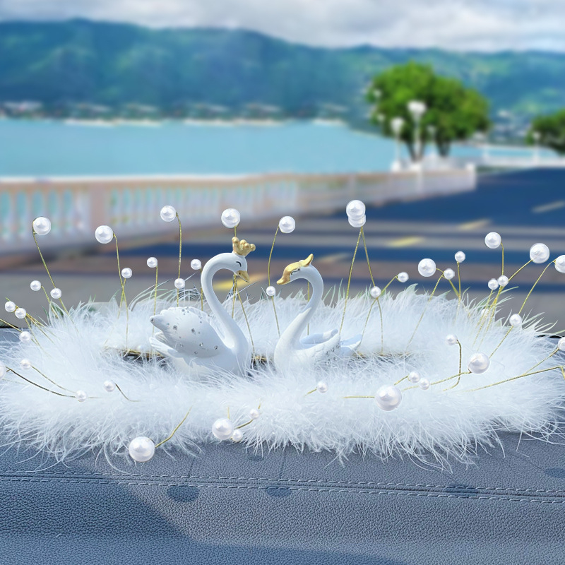 Двойка лебедови автомобилни интериорни орнаменти за централна конзола - смола, прост стил, украса