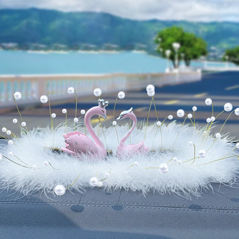 Двойка лебедови автомобилни интериорни орнаменти за централна конзола - смола, прост стил, украса