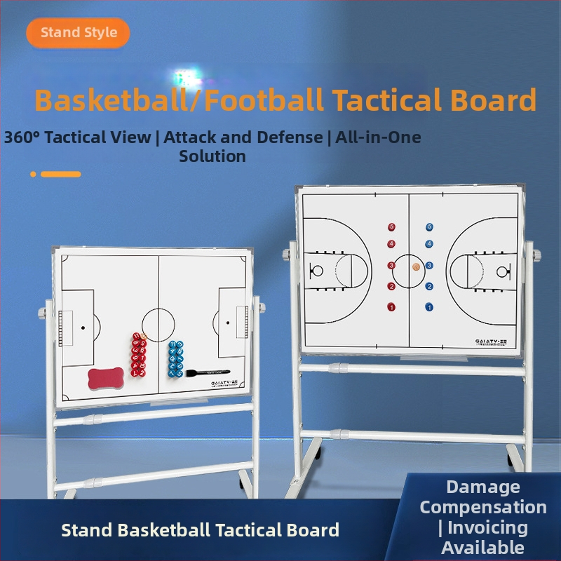 Skladacia taktická tabuľa s magnetom pre basketbal a futbal, so stojanom, obojstranná, hliníkový rám, kód zjszsb-001