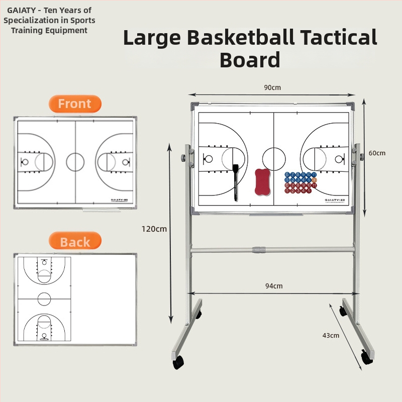 Skladacia taktická tabuľa s magnetom pre basketbal a futbal, so stojanom, obojstranná, hliníkový rám, kód zjszsb-001