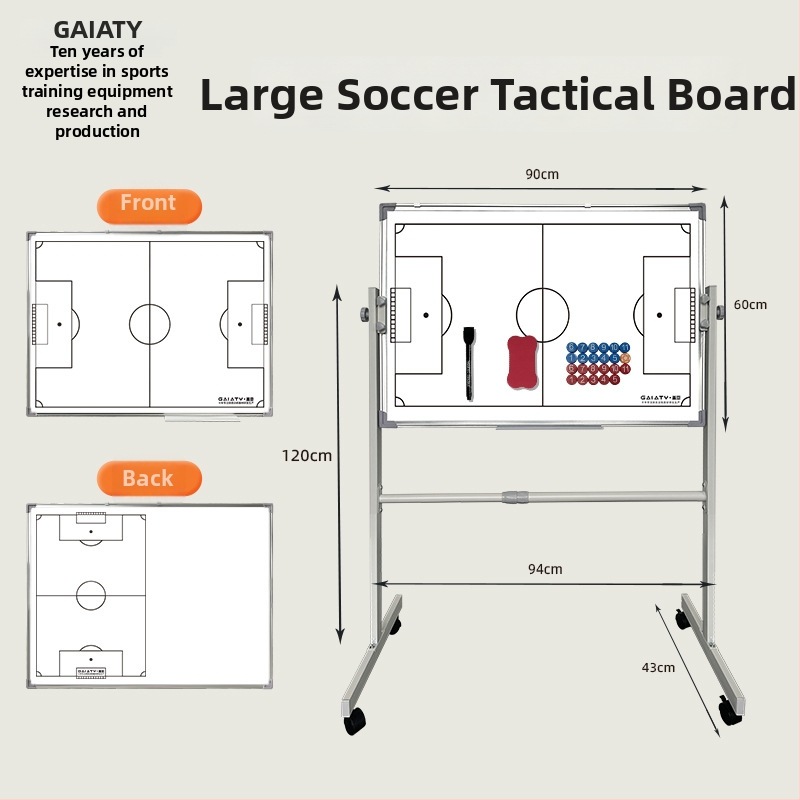 Skladacia taktická tabuľa s magnetom pre basketbal a futbal, so stojanom, obojstranná, hliníkový rám, kód zjszsb-001